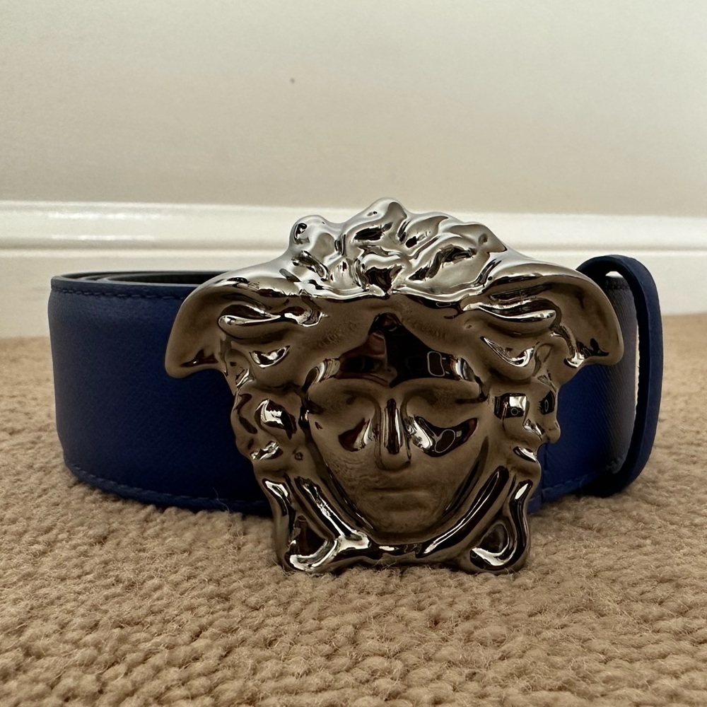 Authentic Versace Belt with Silver Medusa Buckle